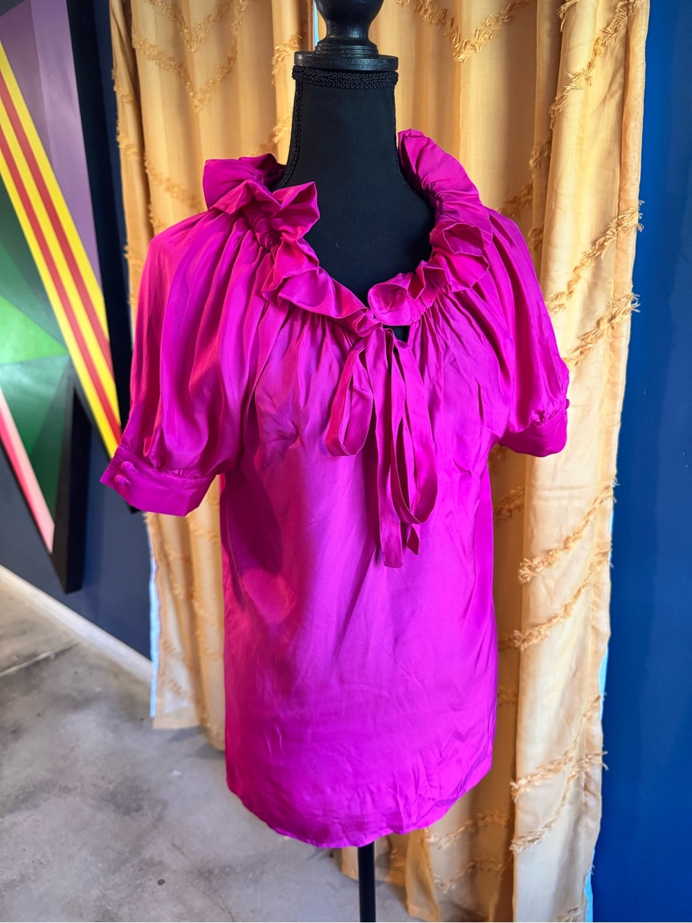 Vintage Y2K VENUS 100% Silk Fuchsia Ruffle Blouse